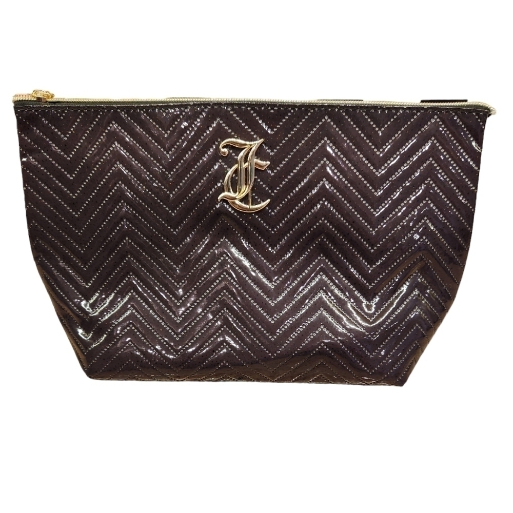 Juicy Couture Cosmetics Travel Bag, Glitter Black , Gold JC Logo, NWOT